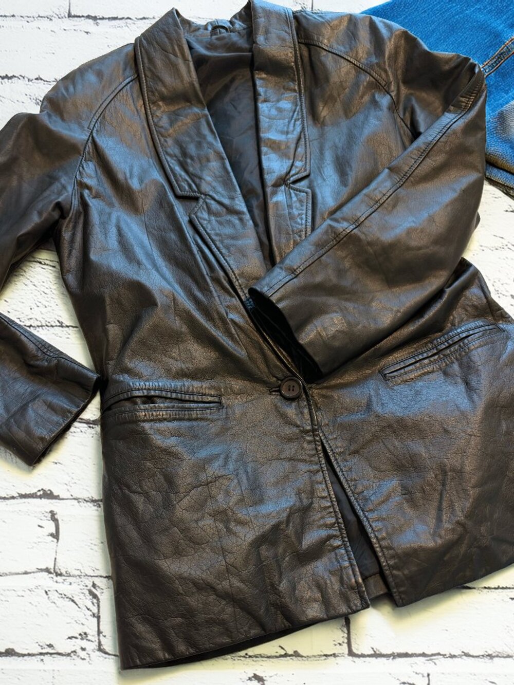 VTG Split End Ltd Black Leather Blazer Car Coat M / L 90s Made in Korea